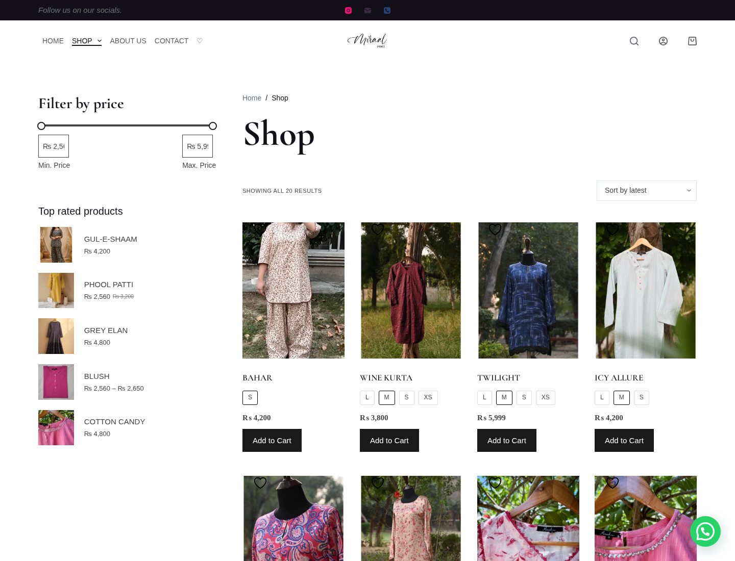 Miraal Pret live product collection page